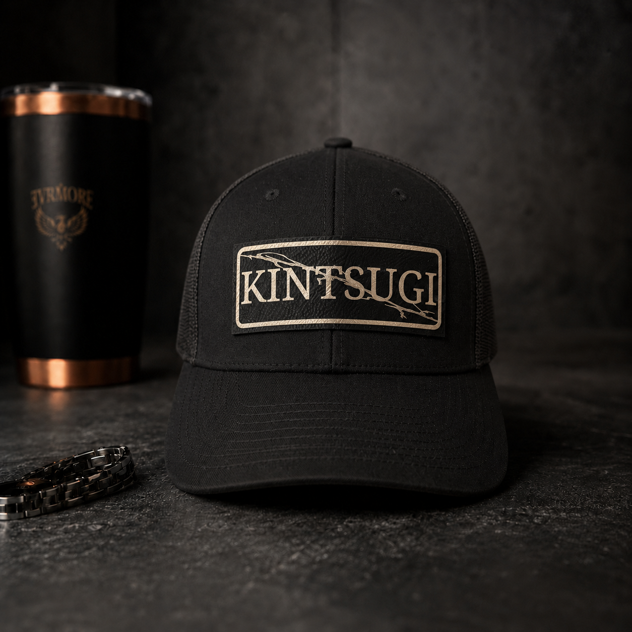 Kintsugi Trucker Hat With Leather Patch Design