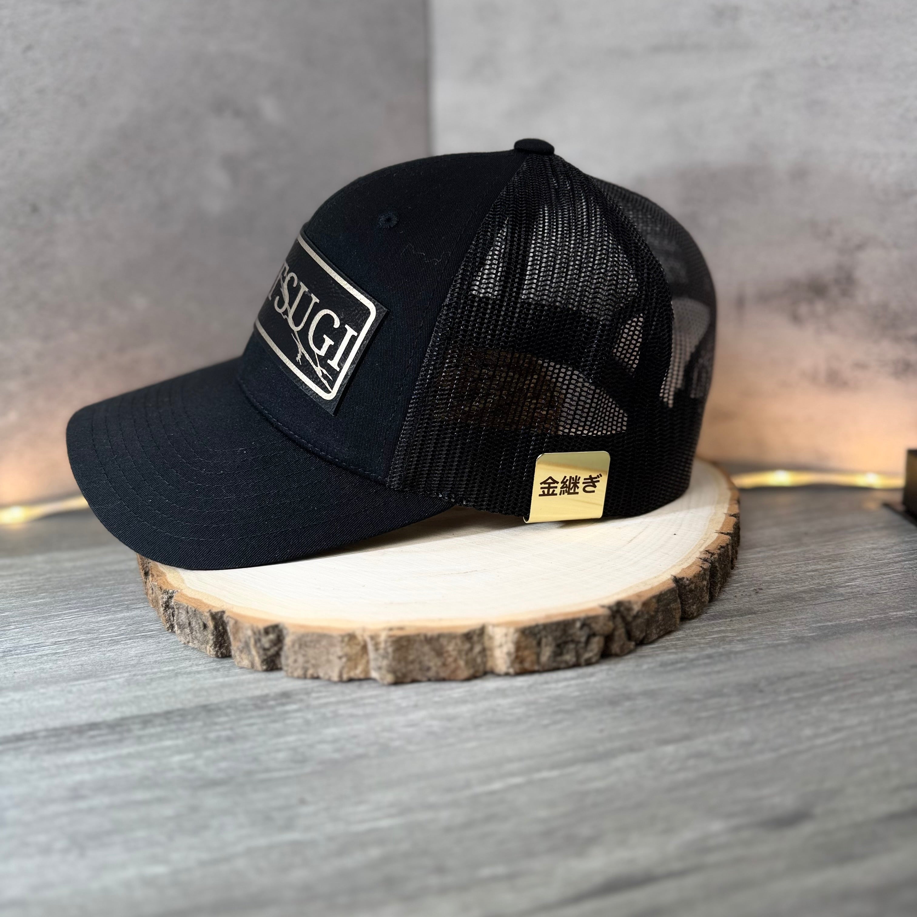 Kintsugi Trucker Hat With Leather Patch Design