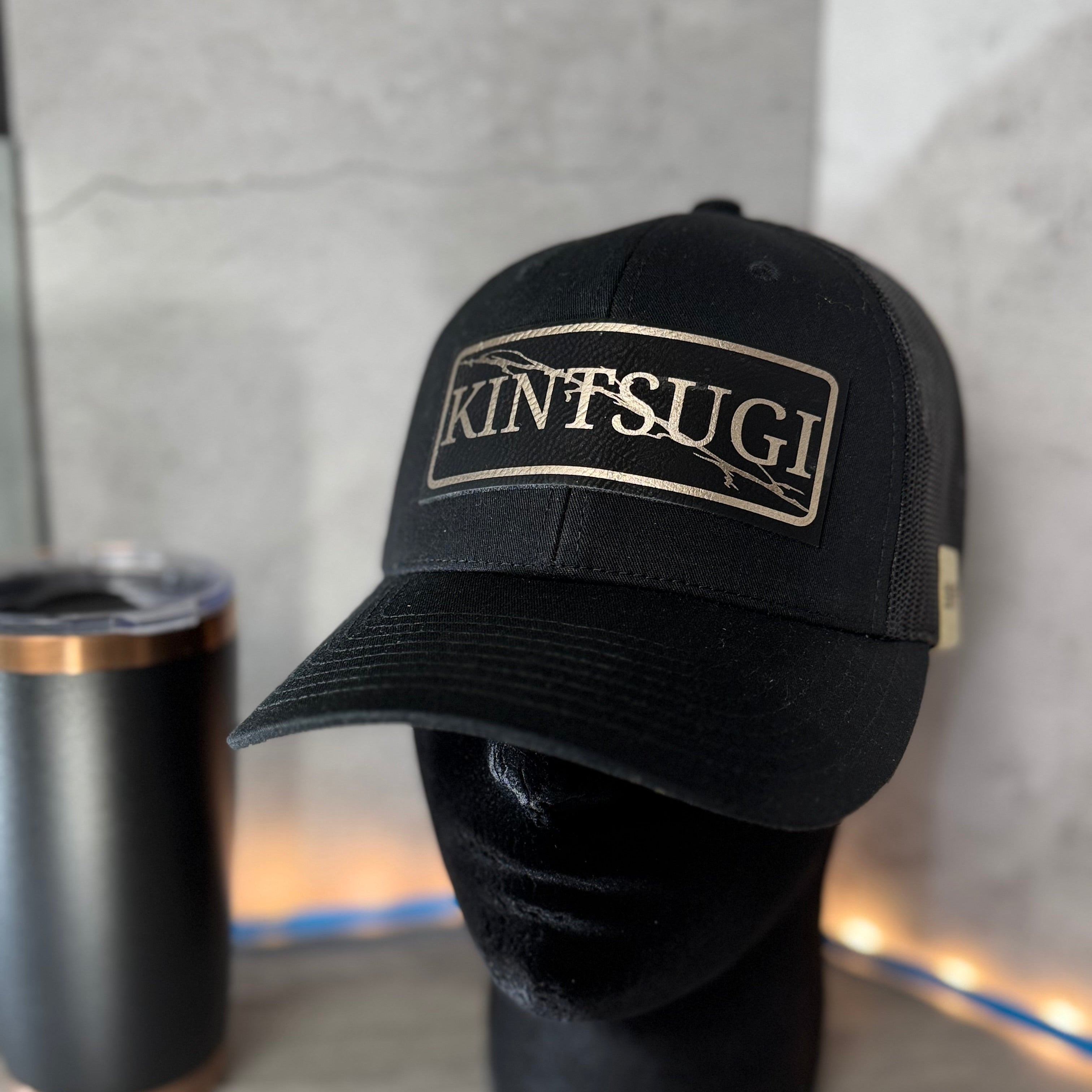 Kintsugi Trucker Hat With Leather Patch Design